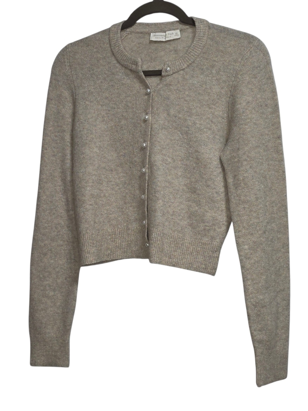 NWT Abercrombie & Fitch XS Merino Wool Blend Pearl Button Cardigan Beige - Picture 2 of 9